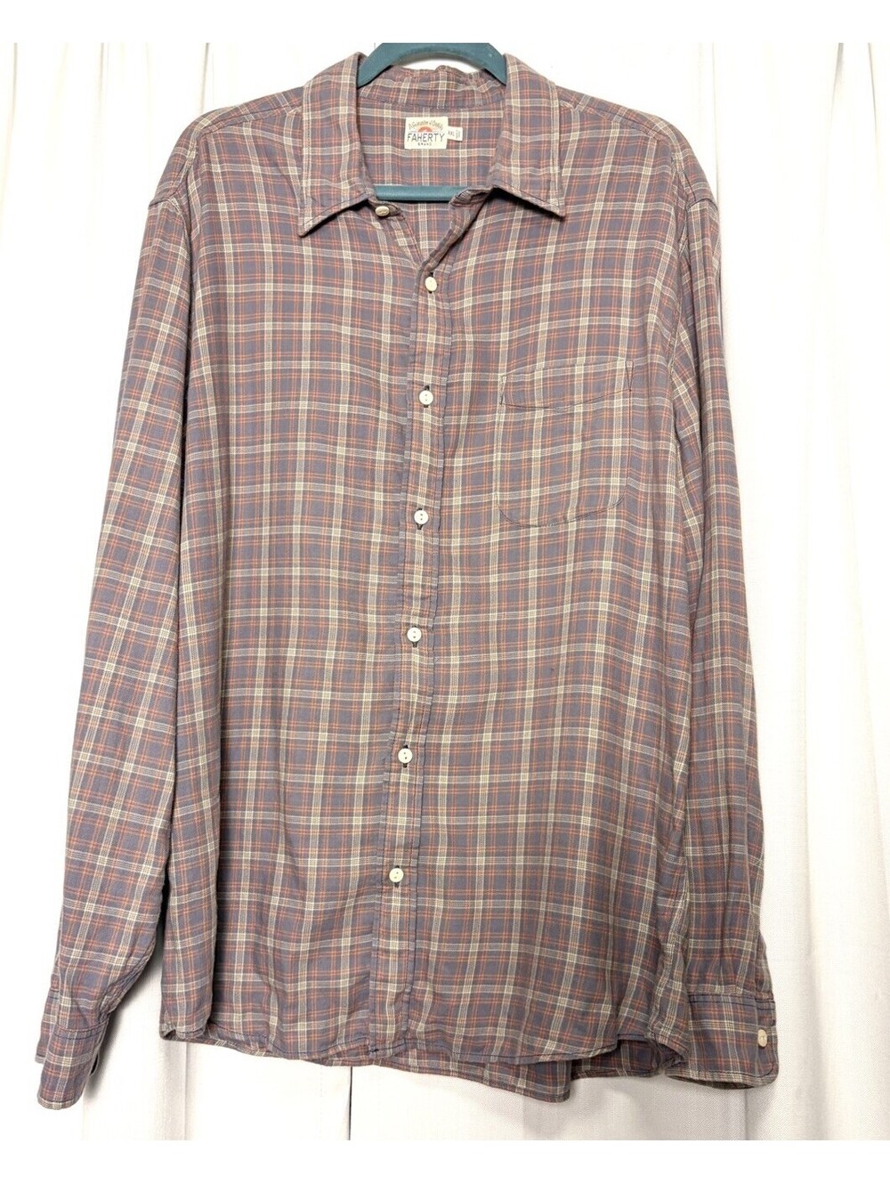 Faherty Cotton Flannel Purple Pink Plaid Button Down Size XXL $128